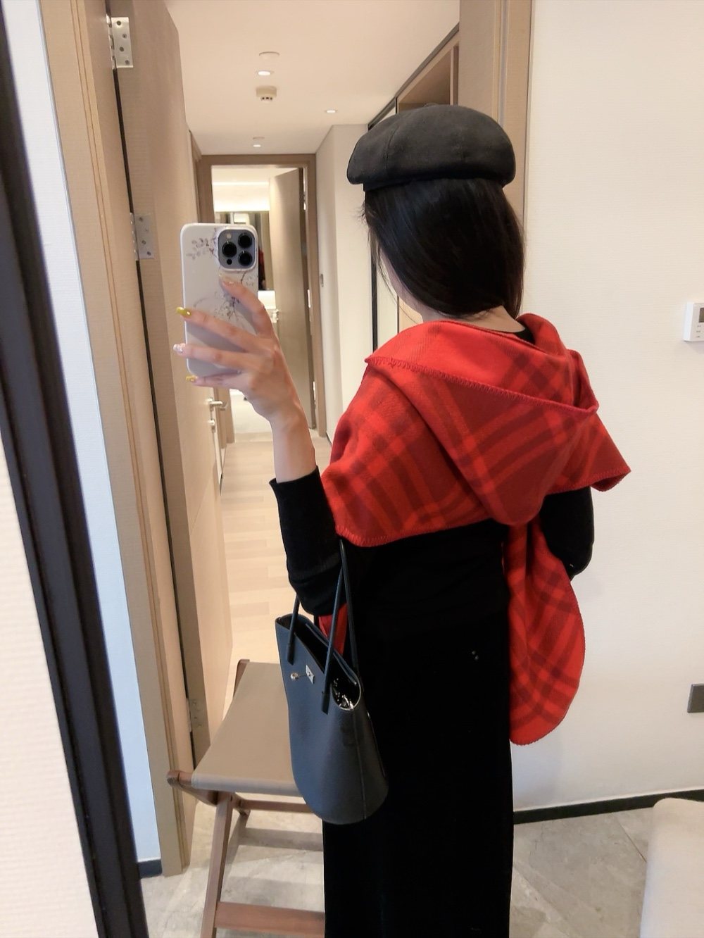 Burberry Red Check Hooded Scarf Shawl